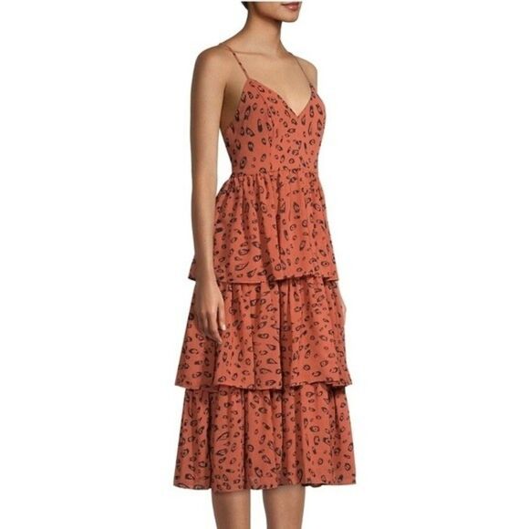 Fame and Partners Women Size 6 Bates Leopard Print Tiered Fit & Flare Midi-Dress - Picture 4 of 12